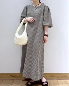 ローリーズファーム LOWRYSFARM チェックバルーンスリーブワンピース