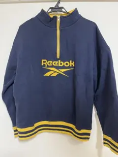 Reebok ハーフジップ スウェット ネイビー イエロー