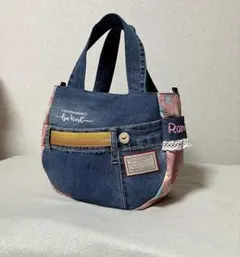 No.306 デニムリメイク　ころりんバッグ　丸いバッグ　トートバッグ
