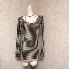 平成ギャル　Y2K ストライプ長袖ミニワンピース　2点　重ね着風