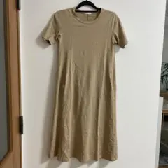 ベージュ 半袖カットソーワンピース Sサイズ