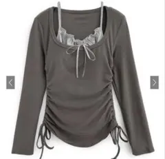 フリルリボンキャミソール×ドロストトップスアンサンブル ac2472