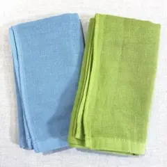手ぬぐい フェイスタオル、綿100% 【2枚セット、緑と水色】