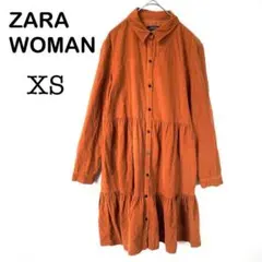 【ザラウーマン】長袖ティアードワンピース オレンジ コットン100 XS 無地