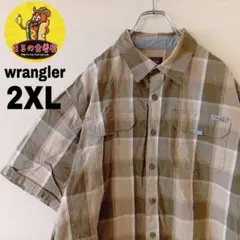USA古着 wrangler　半袖ボタンシャツ2XL　カーキベージュ　チェックのサムネイル