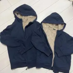 ネイビー フリース裏地 フード付きジャケット 150 130 セット　お揃い