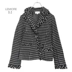 LEMIORE/テーラードジャケット/格子柄/ツイード柄/羽織り/春/L/白黒