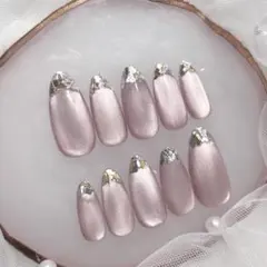 271♡ ネイルチップ ワンホン フレンチガーリー マグネット　ガラスフレンチ