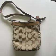 【美品】COACH コーチ シグネチャー ショルダーバッグ キャンバス×レザー