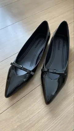 値下げ！新品リボンパンプス バレエシューズ ポインテッド 黒 24.5〜25cm