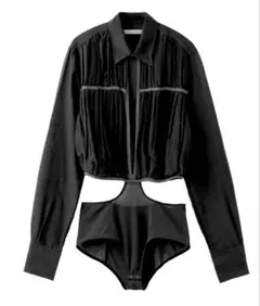 VOILE BODY SUIT GATHERED SHIRT