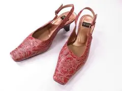 【値下げ】卑弥呼　パンプス　花柄刻印　スクエアトゥ　靴　赤　２２.0cm