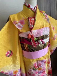 七五三に★イエローに鞠と桜、梅　7歳着物フルセット② 七五三に☆イエローに鞠と桜、梅 7歳着物フルセット② - メルカリ