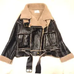 AMARI ブラック✦シープスキン風レザーボアジャケット美品