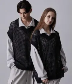 【CLEL】透かし編み ルーズ メッシュニットベスト