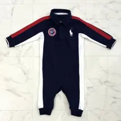ポロラルフローレン　ロンパース　かぶり　ボタン　紺色　ネイビー　刺繍　アップリケ
