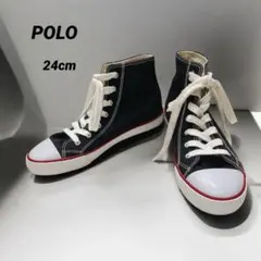 ポロラルフローレン ブラック ハイカットスニーカー　24cm 美品　キャンバス