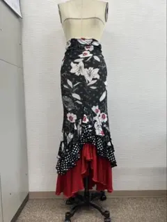 フラメンコスカート 花柄 ドット柄 フリル付き