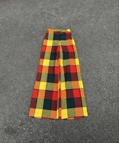 60s 70s ワイド チェック パンツ ヒッピー フレア ブーツカット Y2K