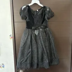 ブラックドレス★猫の尻尾付き★ドット柄ドレス★140