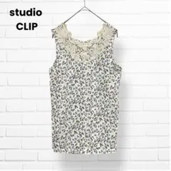 美品✨studio CLIP ノースリーブ トップス 総柄 レース コットン Ｍ