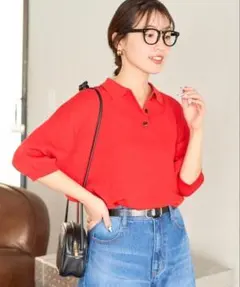 【美品】フリークスストア　サマーニット 半袖 ポロシャツ　レッド