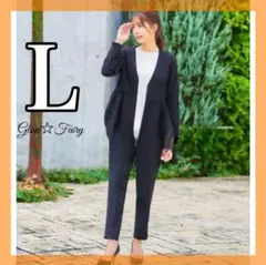 ペプラム パンツスーツ ネイビー フリル 通勤 L 卒業式 入学式 学習参観