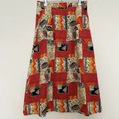 【TED LAPIDUS】幾何学風模様　フレアスカート　9号　レトロ