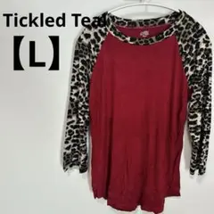 Tickled Teal 【L】袖ヒョウ柄 長袖Tシャツ 赤レッド