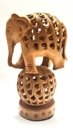 木製象の彫刻 木彫り象・木製彫刻・置物・No.210529-82・梱包サイズ140