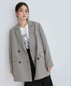 ADAM ET ROPE' WブレストBOXジャケット 黒(千鳥柄)