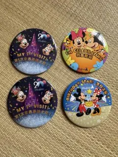 香港ディズニー 缶バッチ ミッキー&ミニー バースデー 20周年