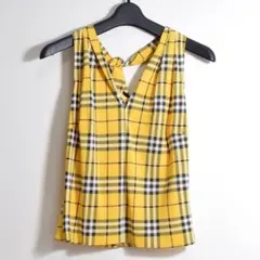 y2k バーバリーブルーレーベル ノバチェック リボン ブラウス 38 イエロー