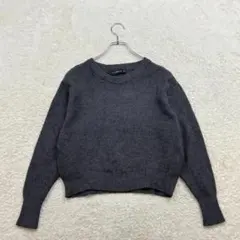 ザラ【S】グレー 長袖ニット ショート丈 クルーネック リブ仕様 厚手生地 秋冬