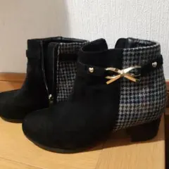 NUOVO GIRL サイドジッパーブーツ 黒/チェック　23cm