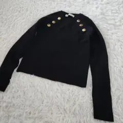 ZARA ザラ ブラック リブ セーター 長袖 ゴールド ボタン M