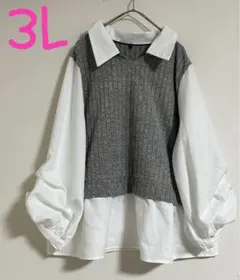 【新品タグ付き　大きいサイズ】袖クシュクシュ襟付きシャツ　3L