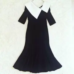 A1934【美品】レジャ アシンメトリービッグカラーベロアマーメイドドレス S