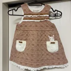 クーラクール　80キルト生地チェック柄 ジャンバースカート ウサギ刺繍