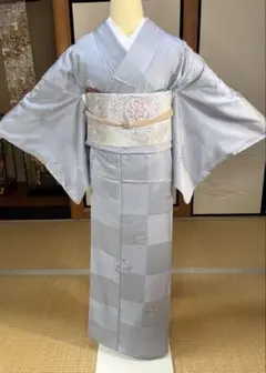 ☆正絹単☆付下げ訪問着☆オフホワイト地織柄刺繍・華やか艶 ☆居敷
