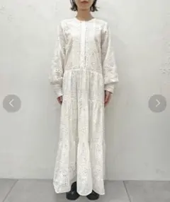 Omekashi オメカシ エンブロイダリティアードワンピース　白