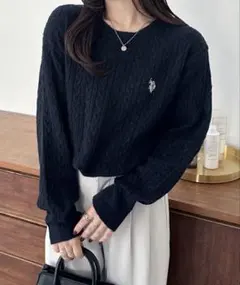 U.S. POLO ASSN. ネイビー ケーブルニット 長袖セーター