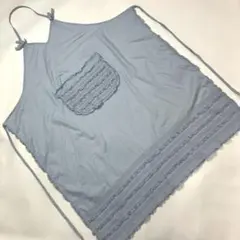 ワンダフルワールド くすみ水色 ピコフリル ピンタック使い 綿ローンエプロンのサムネイル