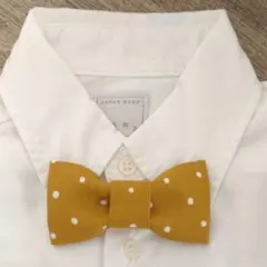 【№2717】蝶ネクタイ キッズ マスタード×ホワイト ドット小