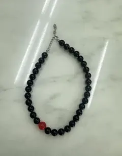 黒蝶真珠(風) × 赤珊瑚(風) ネックレス　約50cm シック 艶やか