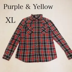 【P&Y】ウエスタンシャツ　ネルシャツ　長袖シャツ　XL　アメカジ　レッド系