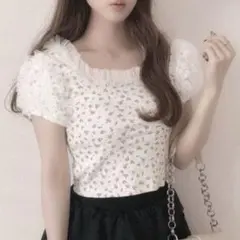 【GRL】チュールフリル花柄ショート丈トップス[tu1709]のサムネイル