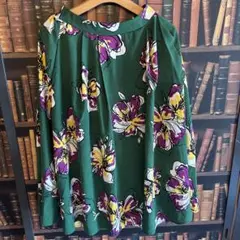 COCOON 花柄 フレアスカート 緑色size S