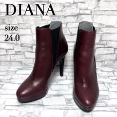 【美品】DIANA / ショートブーツ ヒール サイドゴア　厚底 ワインレッド
