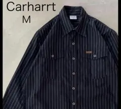 【Carhartt】カーハート　M　長袖シャツ　ブラック　ストライプ　スナップ